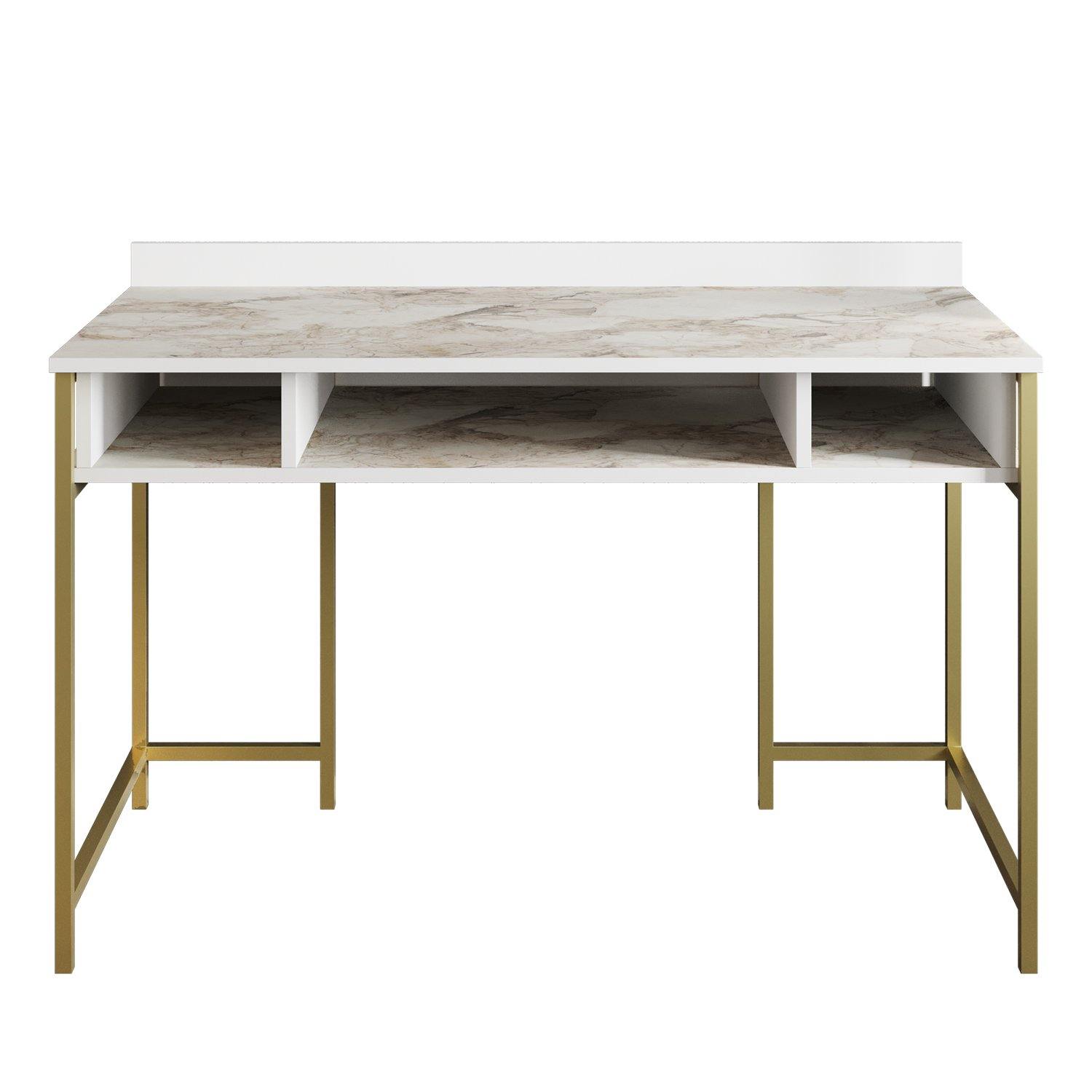 Tumata 47'' Wide Metal Wood Computer Desk with Open Shelves