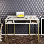 Tumata 47'' Wide Metal Wood Computer Desk with Open Shelves