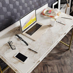 Tumata 47'' Wide Metal Wood Computer Desk with Open Shelves