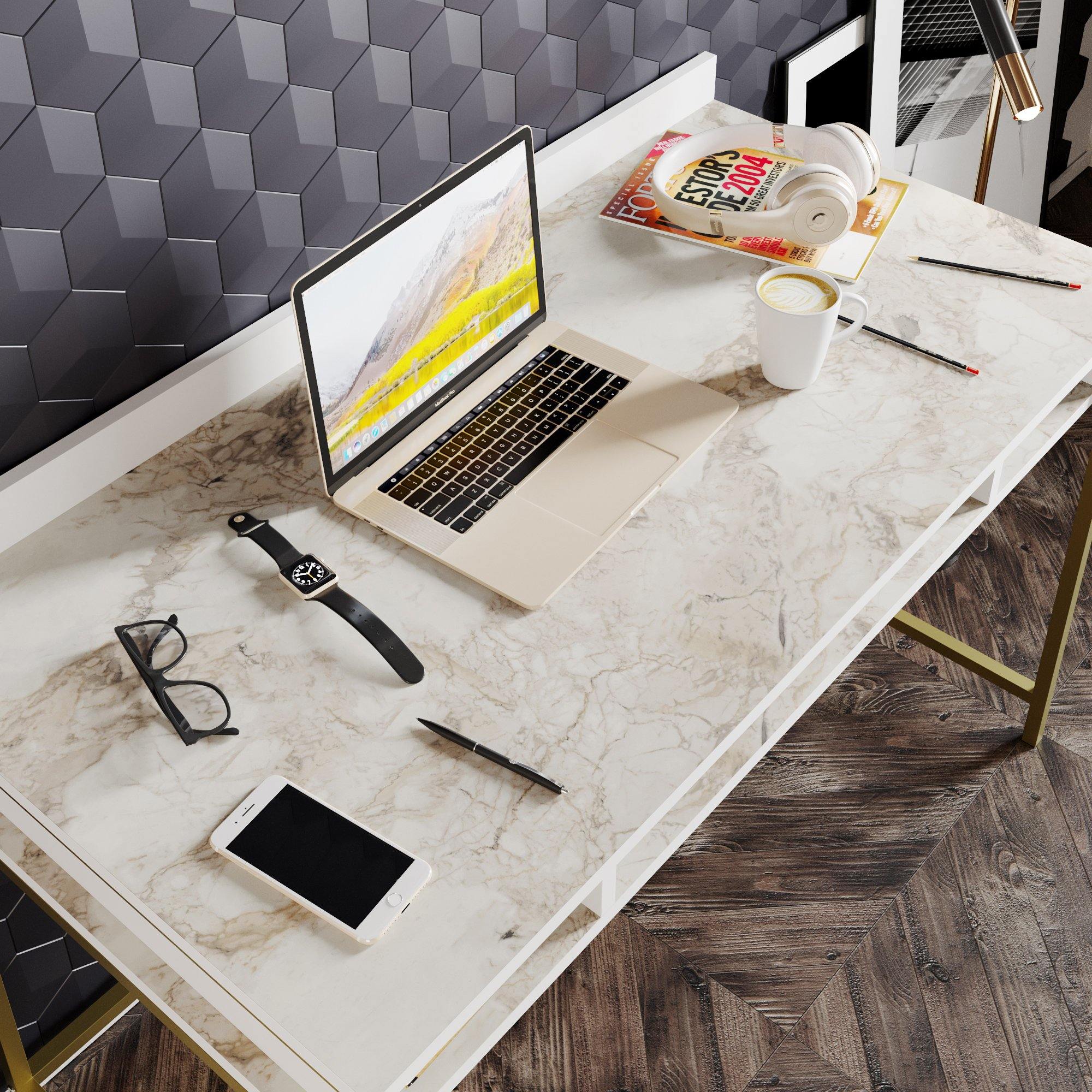 Tumata 47'' Wide Metal Wood Computer Desk with Open Shelves