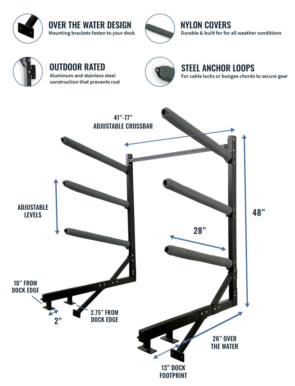 Chesapeake Dock Kayak Rack | Over The Water Storage | 4 Levels