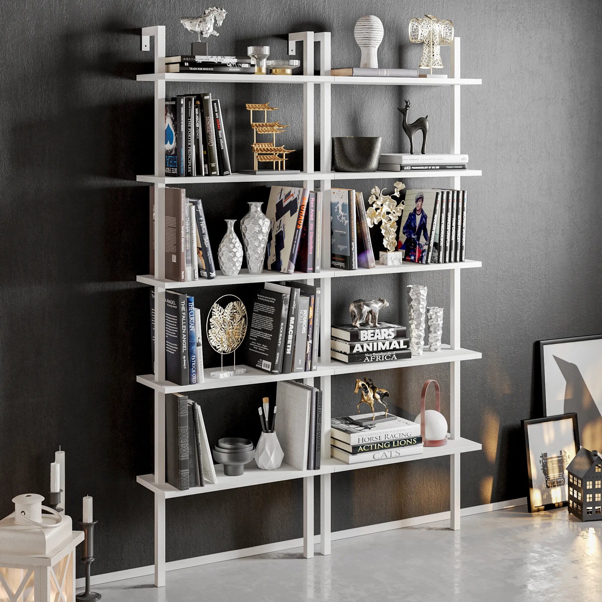Piante 68 inches Tall Metal Manufactured Wood Accent Ladder Bookcase