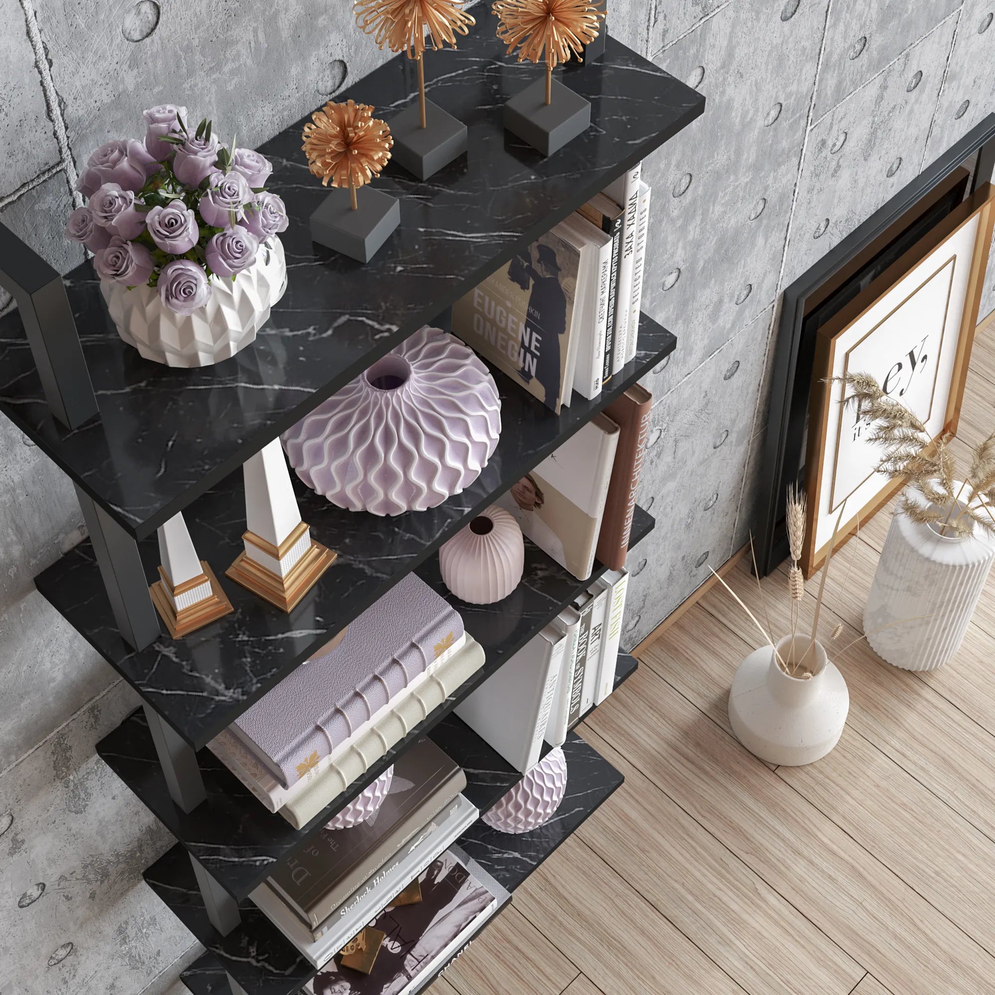 Piante 68 inches Tall Metal Manufactured Wood Accent Ladder Bookcase