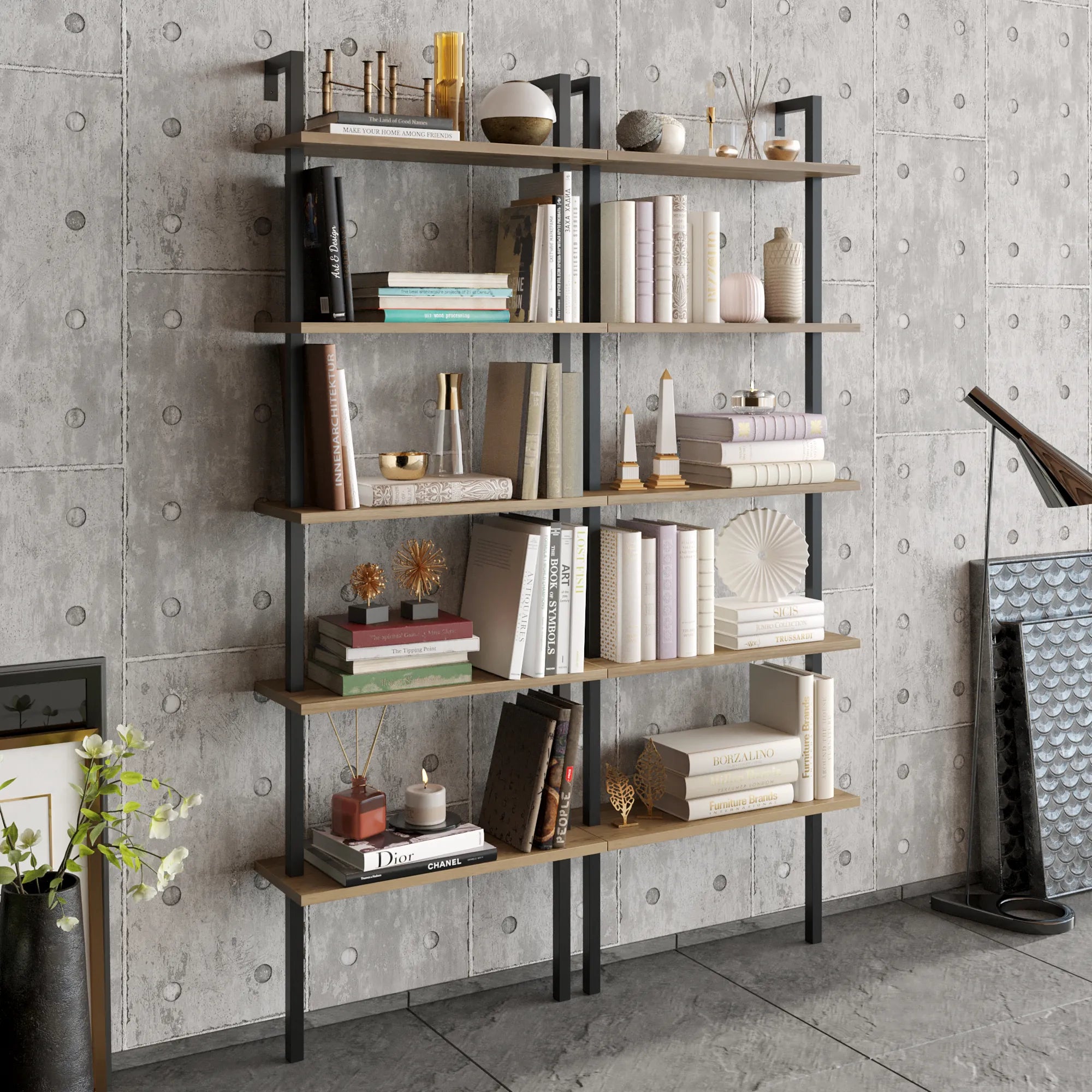 Piante 68 inches Tall Metal Manufactured Wood Accent Ladder Bookcase