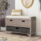 Upholstered Storage Bench for Entryway, Wood Storage Ottoman with Removable Basket and 2 Drawers, Farmhouse Shoe, Customized
