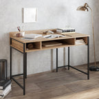 Tumata 47'' Wide Metal Wood Computer Desk with Open Shelves